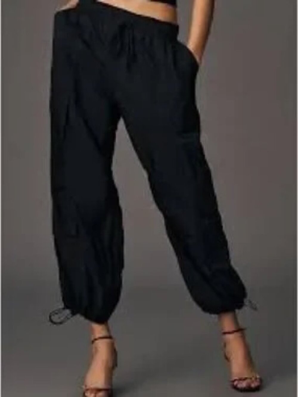 EUC Anthropoligie Daily Practice Parachute Cargo Drawstring Pants Black XS